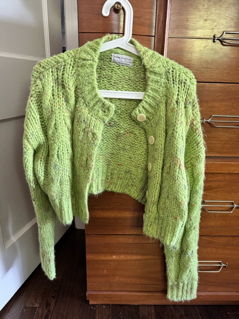 Handknit Green Cropped Cardigan Sweater - Soft Chunky Knit